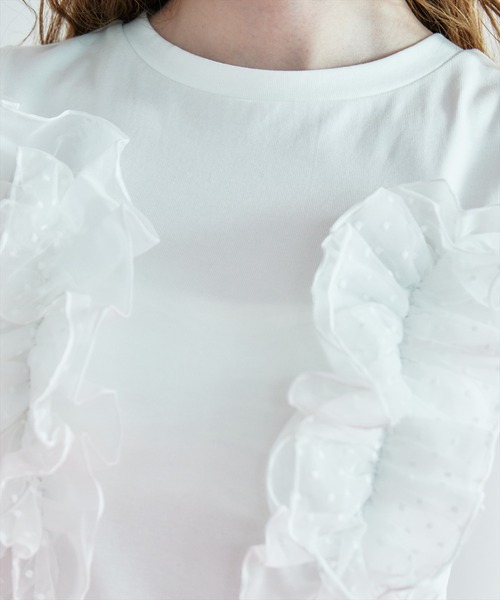 REDYAZEL（レディアゼル）の「2WAYフリルトップス（Tシャツ/カットソー・レディース・オフホワイト/ライトグレー/ブラック・FREE）」の12枚目の写真