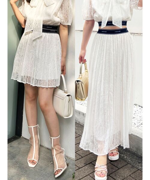 MERCURYDUO（マーキュリーデュオ）の「ロゴラインゴムプリーツスカート（スカート・レディース・オフホワイト/ブラック・MEDIUM/SMALL）」の3枚目の写真