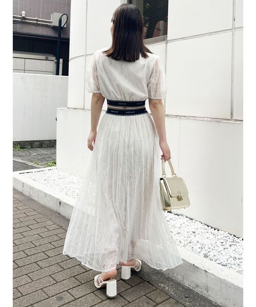 MERCURYDUO（マーキュリーデュオ）の「ロゴラインゴムプリーツスカート（スカート・レディース・オフホワイト/ブラック・MEDIUM/SMALL）」の5枚目の写真