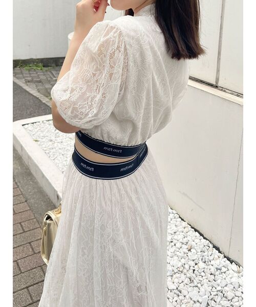 MERCURYDUO（マーキュリーデュオ）の「ロゴラインゴムプリーツスカート（スカート・レディース・オフホワイト/ブラック・MEDIUM/SMALL）」の6枚目の写真