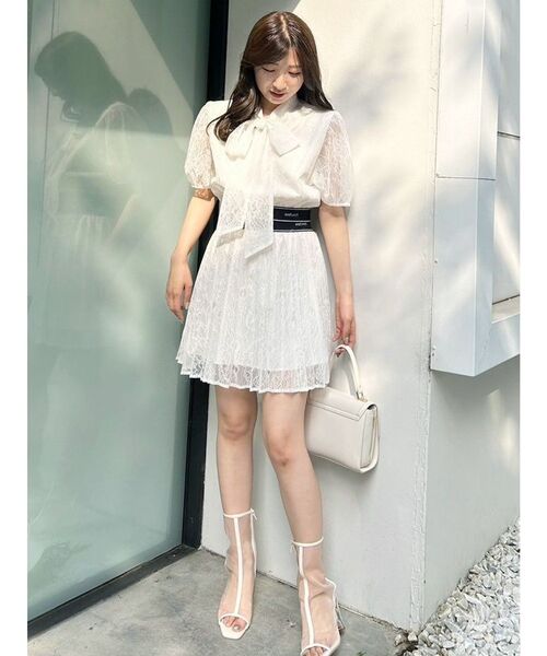 MERCURYDUO（マーキュリーデュオ）の「ロゴラインゴムプリーツスカート（スカート・レディース・オフホワイト/ブラック・MEDIUM/SMALL）」の7枚目の写真