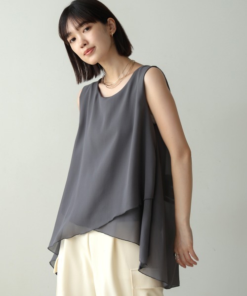 「Bou Jeloud」 半袖シャツ MEDIUM チャコールグレー レディース Bou Jeloud（ブージュルード）の「シフォン×カットレイヤード