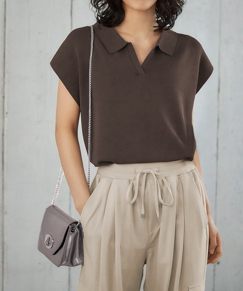 新涼感オープン襟付きニットトップス（ニット/セーター）｜STYLE DELI（スタイルデリ）