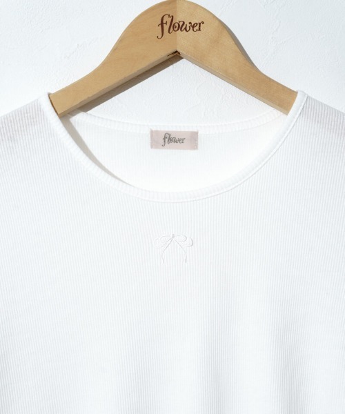 flower(フラワー)の「リボンエンブロイダリーティーズ(Tシャツ/カットソー・レディース・ブルー/ホワイト・FREE)」の5枚目の写真