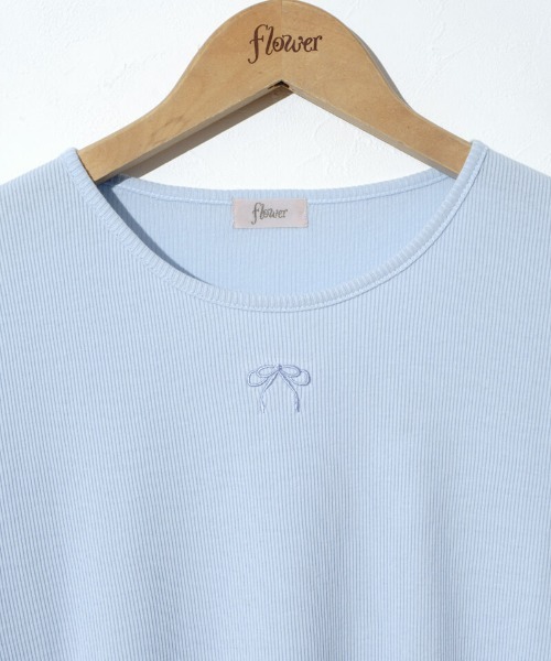 flower(フラワー)の「リボンエンブロイダリーティーズ(Tシャツ/カットソー・レディース・ブルー/ホワイト・FREE)」の11枚目の写真