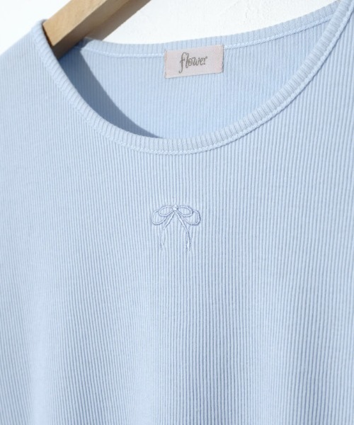 flower(フラワー)の「リボンエンブロイダリーティーズ(Tシャツ/カットソー・レディース・ブルー/ホワイト・FREE)」の12枚目の写真