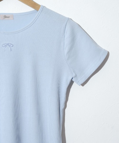 flower(フラワー)の「リボンエンブロイダリーティーズ(Tシャツ/カットソー・レディース・ブルー/ホワイト・FREE)」の13枚目の写真