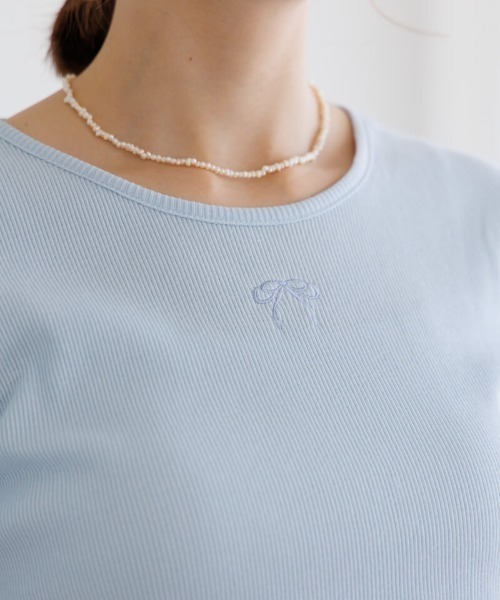 flower(フラワー)の「リボンエンブロイダリーティーズ(Tシャツ/カットソー・レディース・ブルー/ホワイト・FREE)」の20枚目の写真