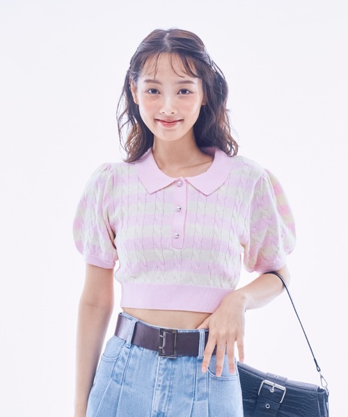 INTER FACTORY(インターファクトリー)の「IONA - ボーダーニットポロ made in INTER FACTORY(ポロシャツ・レディース・ピンク/ネイビー・FREE)」の17枚目の写真