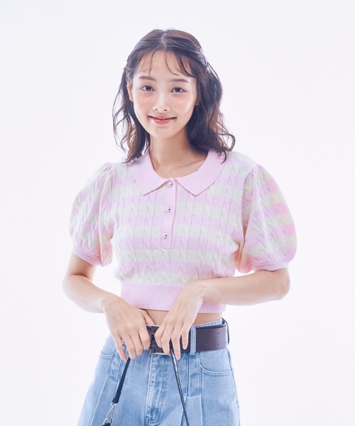 INTER FACTORY(インターファクトリー)の「IONA - ボーダーニットポロ made in INTER FACTORY(ポロシャツ・レディース・ピンク/ネイビー・FREE)」の18枚目の写真