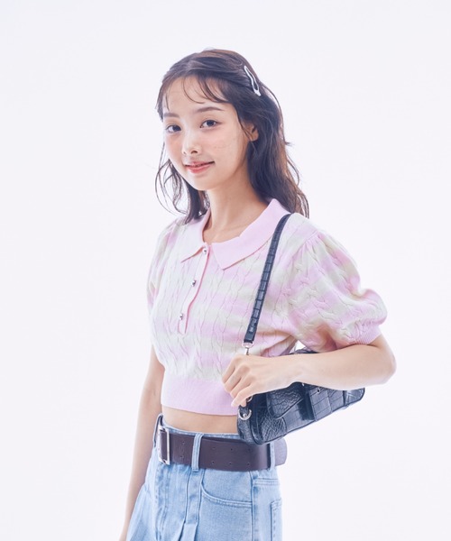 INTER FACTORY(インターファクトリー)の「IONA - ボーダーニットポロ made in INTER FACTORY(ポロシャツ・レディース・ピンク/ネイビー・FREE)」の19枚目の写真