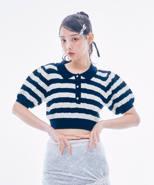 IONA - ボーダーニットポロ made in INTER FACTORY（ポロシャツ