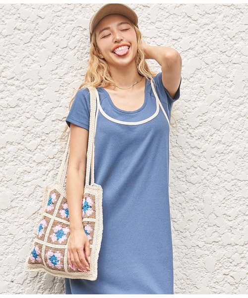 anap mimpi（アナップミンピ）の「バイカラー 2WAY リブ キャミソール ワンピース カットソー（ワンピース・レディース・ネイビー/ピンク・FREE）」の4枚目の写真