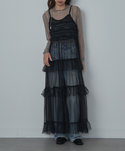MAISON BREEZE reveur（メゾンブリーズレヴール）の「【MAISON BREEZE reveur】Tulle tiered lace camisole one-piece（ワンピース・レディース・アイボリー/ブラック・FREE）」の2枚目の写真