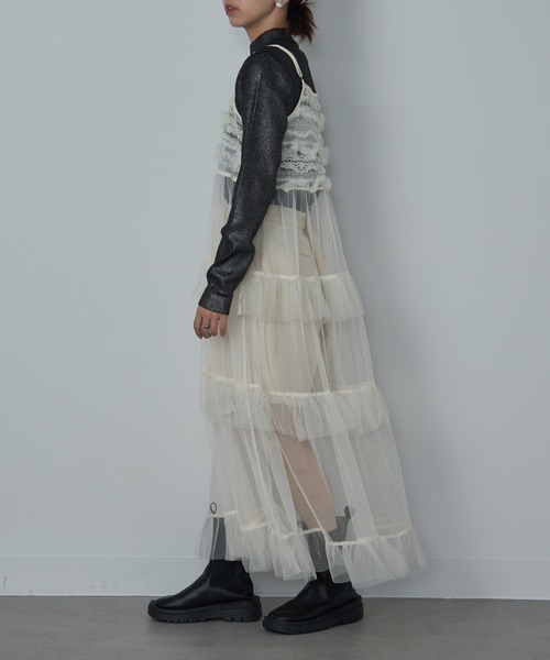 MAISON BREEZE reveur（メゾンブリーズレヴール）の「【MAISON BREEZE reveur】Tulle tiered lace camisole one-piece（ワンピース・レディース・アイボリー/ブラック・FREE）」の4枚目の写真