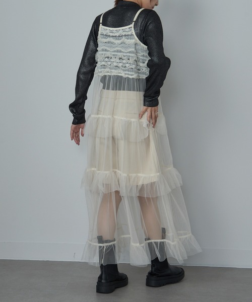 MAISON BREEZE reveur（メゾンブリーズレヴール）の「【MAISON BREEZE reveur】Tulle tiered lace camisole one-piece（ワンピース・レディース・アイボリー/ブラック・FREE）」の5枚目の写真