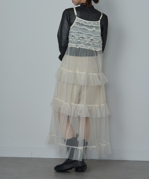 MAISON BREEZE reveur（メゾンブリーズレヴール）の「【MAISON BREEZE reveur】Tulle tiered lace camisole one-piece（ワンピース・レディース・アイボリー/ブラック・FREE）」の6枚目の写真