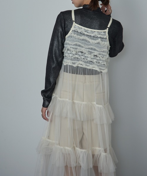 MAISON BREEZE reveur（メゾンブリーズレヴール）の「【MAISON BREEZE reveur】Tulle tiered lace camisole one-piece（ワンピース・レディース・アイボリー/ブラック・FREE）」の9枚目の写真