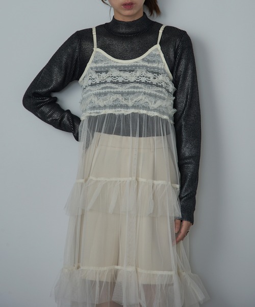 MAISON BREEZE reveur（メゾンブリーズレヴール）の「【MAISON BREEZE reveur】Tulle tiered lace camisole one-piece（ワンピース・レディース・アイボリー/ブラック・FREE）」の7枚目の写真