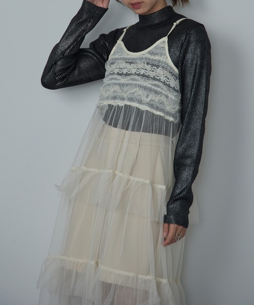 MAISON BREEZE reveur（メゾンブリーズレヴール）の「【MAISON BREEZE reveur】Tulle tiered lace camisole one-piece（ワンピース・レディース・アイボリー/ブラック・FREE）」の8枚目の写真