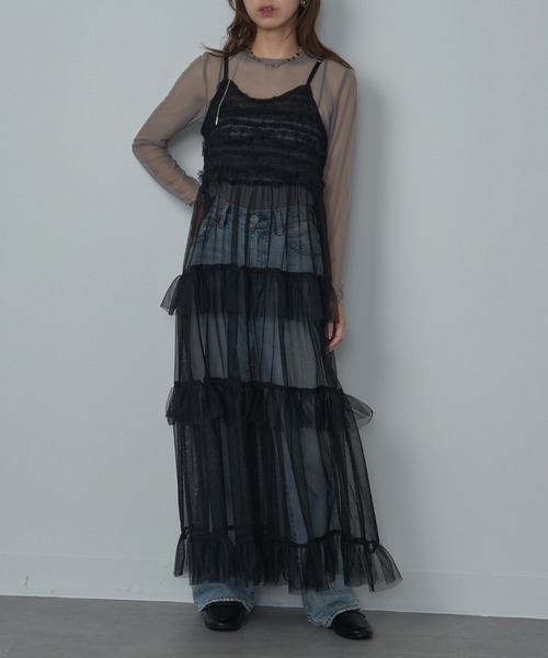 MAISON BREEZE reveur（メゾンブリーズレヴール）の「【MAISON BREEZE reveur】Tulle tiered lace camisole one-piece（ワンピース・レディース・アイボリー/ブラック・FREE）」の10枚目の写真