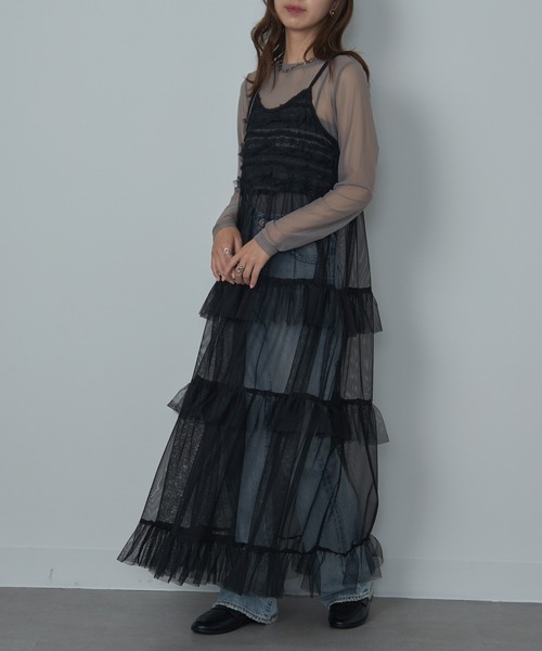 MAISON BREEZE reveur（メゾンブリーズレヴール）の「【MAISON BREEZE reveur】Tulle tiered lace camisole one-piece（ワンピース・レディース・アイボリー/ブラック・FREE）」の11枚目の写真