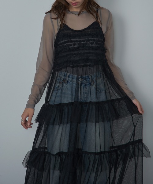 MAISON BREEZE reveur（メゾンブリーズレヴール）の「【MAISON BREEZE reveur】Tulle tiered lace camisole one-piece（ワンピース・レディース・アイボリー/ブラック・FREE）」の16枚目の写真