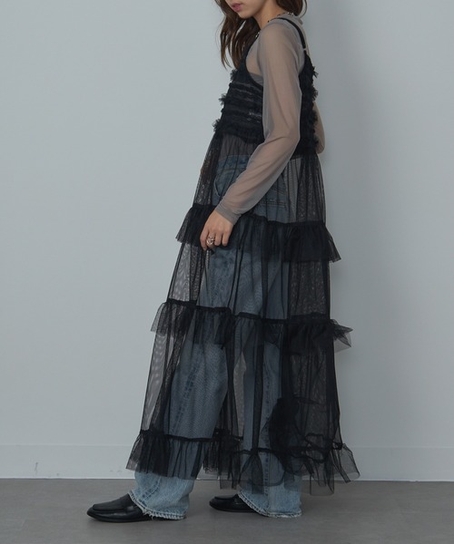 MAISON BREEZE reveur（メゾンブリーズレヴール）の「【MAISON BREEZE reveur】Tulle tiered lace camisole one-piece（ワンピース・レディース・アイボリー/ブラック・FREE）」の12枚目の写真