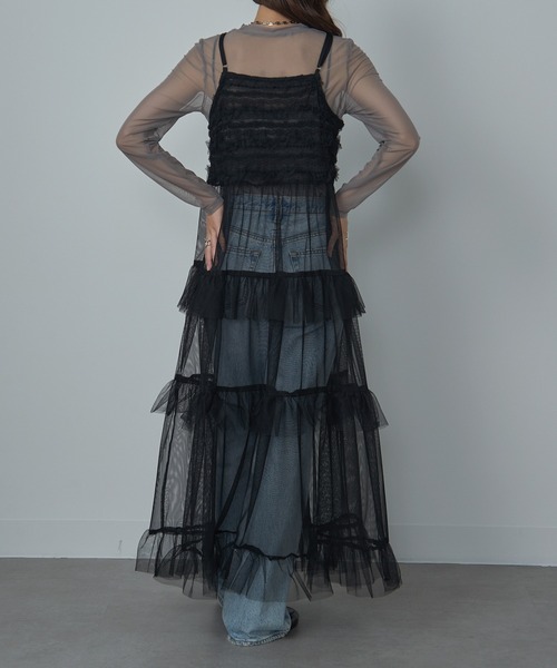 MAISON BREEZE reveur（メゾンブリーズレヴール）の「【MAISON BREEZE reveur】Tulle tiered lace camisole one-piece（ワンピース・レディース・アイボリー/ブラック・FREE）」の14枚目の写真