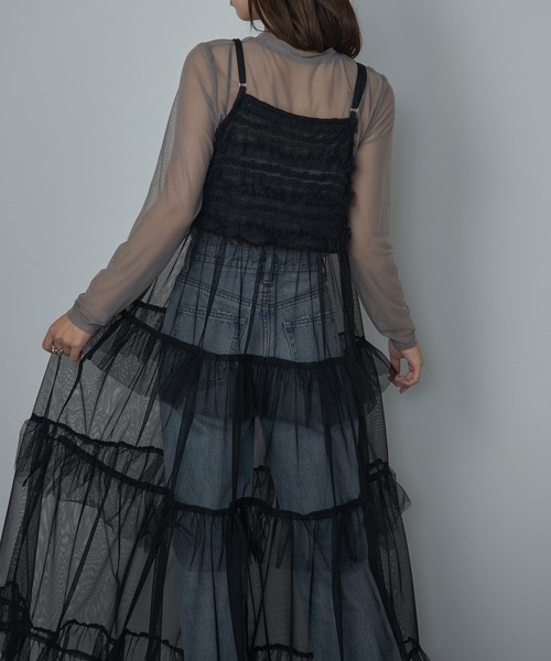 MAISON BREEZE reveur（メゾンブリーズレヴール）の「【MAISON BREEZE reveur】Tulle tiered lace camisole one-piece（ワンピース・レディース・アイボリー/ブラック・FREE）」の18枚目の写真
