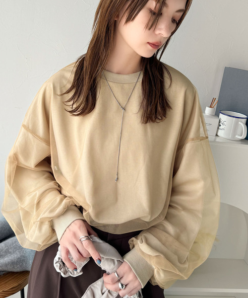 ショッピングバッグ付き　LOHEN チュールレイヤードプリントTシャツ ショッピングバッグ付き LOHEN チュールレイヤードプリントT