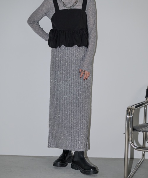 Shelly island(シェリーアイランド)の「ラメフェザースカート(スカート・レディース・ブラック/ブラウン/シルバー・FREE)」の3枚目の写真