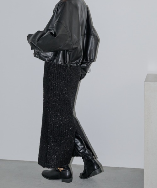 Shelly island(シェリーアイランド)の「ラメフェザースカート(スカート・レディース・ブラック/ブラウン/シルバー・FREE)」の6枚目の写真