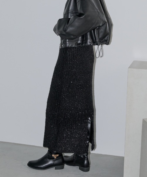 Shelly island(シェリーアイランド)の「ラメフェザースカート(スカート・レディース・ブラック/ブラウン/シルバー・FREE)」の5枚目の写真