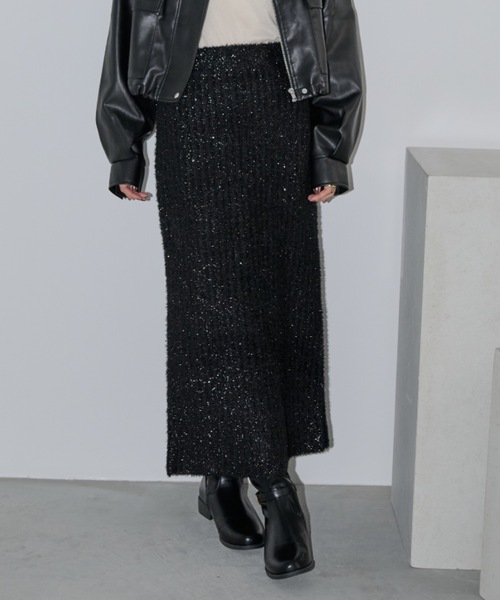Shelly island(シェリーアイランド)の「ラメフェザースカート(スカート・レディース・ブラック/ブラウン/シルバー・FREE)」の4枚目の写真
