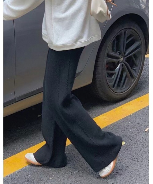 kirakiraShop(キラキラショップ)の「ケーブルライン ニット パンツ(その他パンツ・レディース・杢グレー/ブラック/ブラウン・FREE)」の2枚目の写真