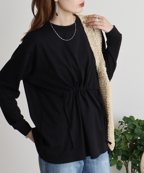 atONE(アットワン)の「atONE ドローストリングウエストコットンカットソー(Tシャツ/カットソー・レディース・チャコールグレー/オフホワイト/ブラック・M-L/4L~5L/LL~3L)」の2枚目の写真