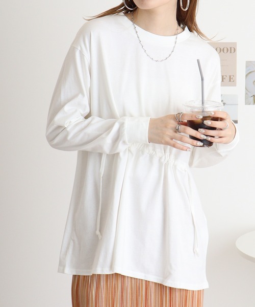 atONE(アットワン)の「atONE ドローストリングウエストコットンカットソー(Tシャツ/カットソー・レディース・チャコールグレー/オフホワイト/ブラック・M-L/4L~5L/LL~3L)」の4枚目の写真