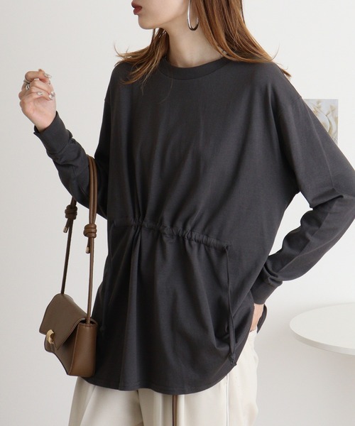 atONE(アットワン)の「atONE ドローストリングウエストコットンカットソー(Tシャツ/カットソー・レディース・チャコールグレー/オフホワイト/ブラック・M-L/4L~5L/LL~3L)」の17枚目の写真