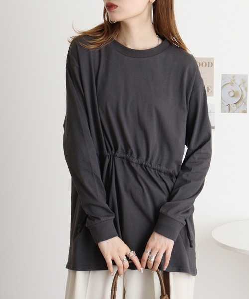 atONE(アットワン)の「atONE ドローストリングウエストコットンカットソー(Tシャツ/カットソー・レディース・チャコールグレー/オフホワイト/ブラック・M-L/4L~5L/LL~3L)」の16枚目の写真