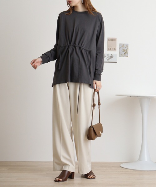 atONE(アットワン)の「atONE ドローストリングウエストコットンカットソー(Tシャツ/カットソー・レディース・チャコールグレー/オフホワイト/ブラック・M-L/4L~5L/LL~3L)」の18枚目の写真