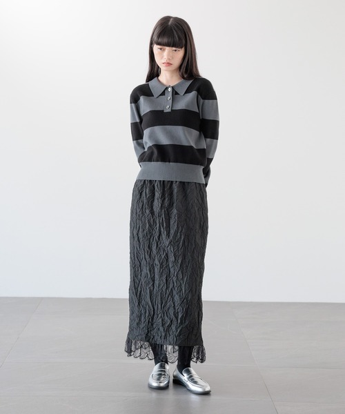 yuw（ユウ）の「ワッシャーサテンレーススカート  145349（スカート・レディース・ブラック/ピンク・FREE）」の2枚目の写真