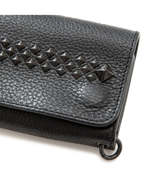 CALEE 財布　STUDS LEATHER FLAP HALF WALLET CALEE - STUDS LEATHER FLAP HALF WALLET (BLACK) / スタッズ