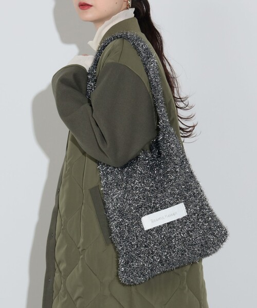 BEAMS HEART(ビームスハート)の「ラメ ロゴ ニットバッグ(トートバッグ・レディース・ブラック/ピンク/ゴールド・ONE SIZE)」の2枚目の写真