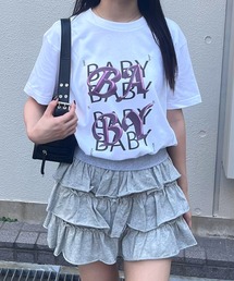 ピンクメタリックデザイン半袖Tシャツ