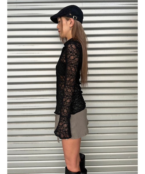 EGOIST（エゴイスト）の「フレアスリーブスリムレースシャツ（シャツ/ブラウス・レディース・ブラック/カーキ・FREE）」の5枚目の写真