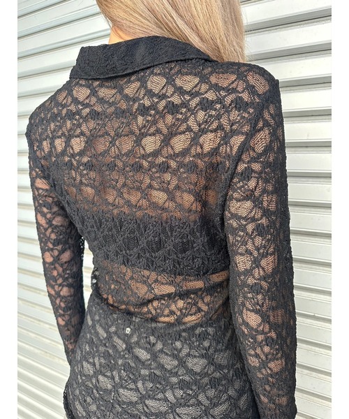 EGOIST（エゴイスト）の「フレアスリーブスリムレースシャツ（シャツ/ブラウス・レディース・ブラック/カーキ・FREE）」の8枚目の写真