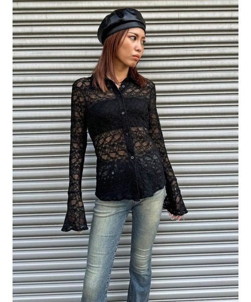 EGOIST（エゴイスト）の「フレアスリーブスリムレースシャツ（シャツ/ブラウス・レディース・ブラック/カーキ・FREE）」の16枚目の写真