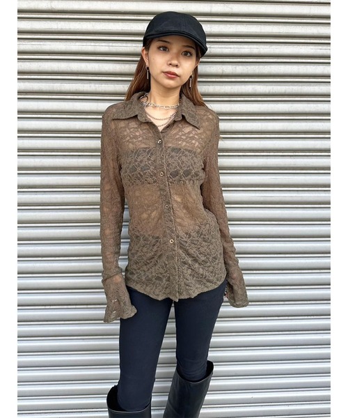 EGOIST（エゴイスト）の「フレアスリーブスリムレースシャツ（シャツ/ブラウス・レディース・ブラック/カーキ・FREE）」の18枚目の写真