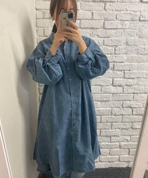コーデュロイ袖ボリュームシャツワンピース